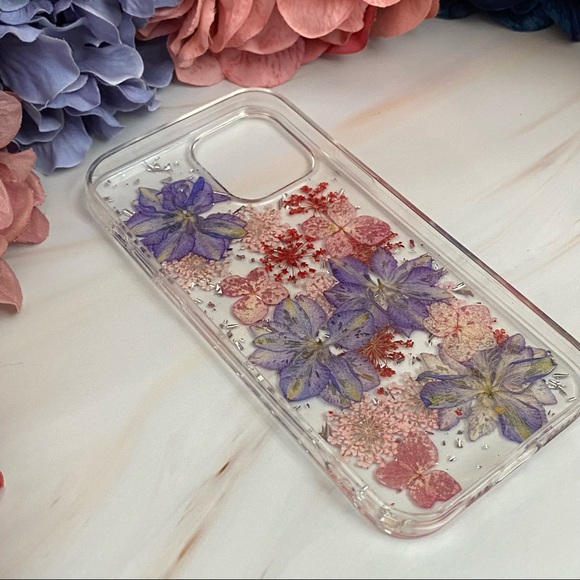 Beautiful Hand Pressed Pink & Purple Flower Glitter iPhone Case - Picture 12 of 16